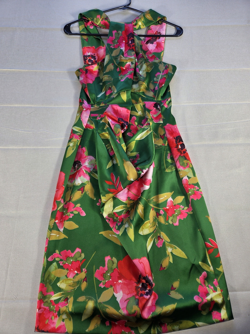 Eliza J Floral Halter Cocktail Dress Green Pink Satin Wedding Guest Size 6 - Picture 2 of 9